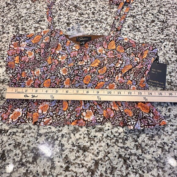 Jopra Flirty Crop Tank Top Womens Large Spaghetti Strap Floral Doll Bohemian - Picture 7 of 9